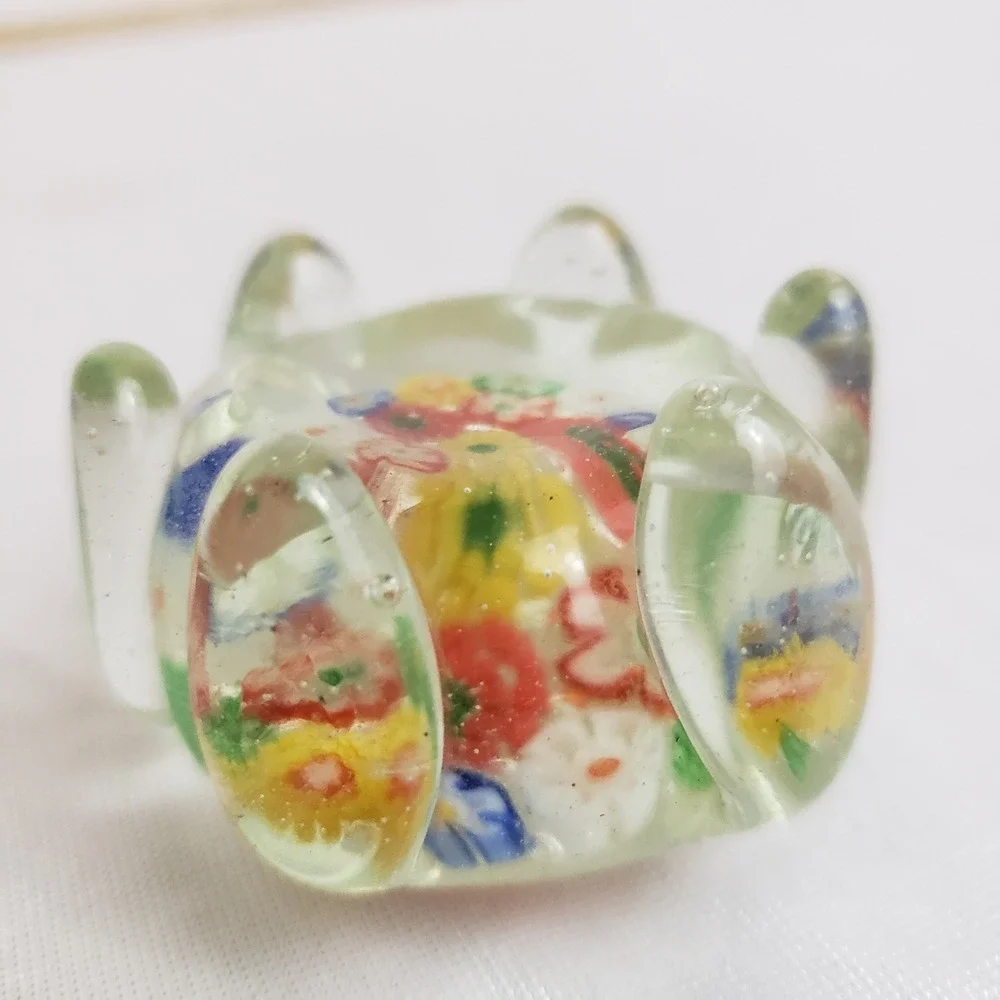 VTG Hand Blown Glass Paperweight Flower‎ Millefiori Pen Rest Chopstick Holder
